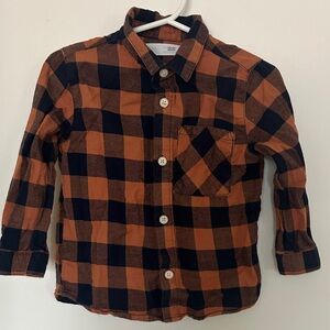 Zara Kids Plaid Button-Up Shirt - Orange and Black